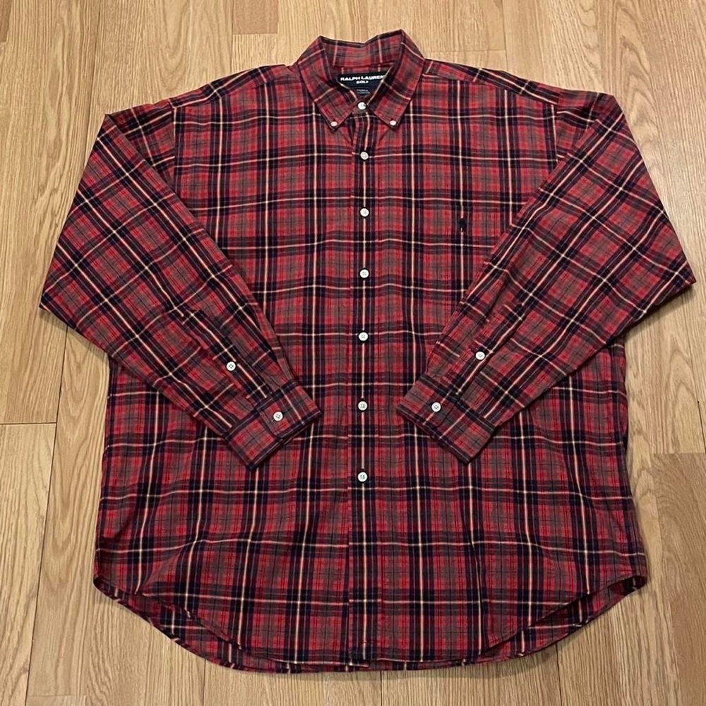 Polo Ralph Lauren Men Large (3XL) Long Sleeve Button Down Shirt Red Plaid Tilden